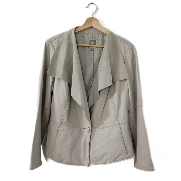 J.Jill Gray Leather Draped Waterfall Jacket Womens Large Petite - Picture 1 of 5